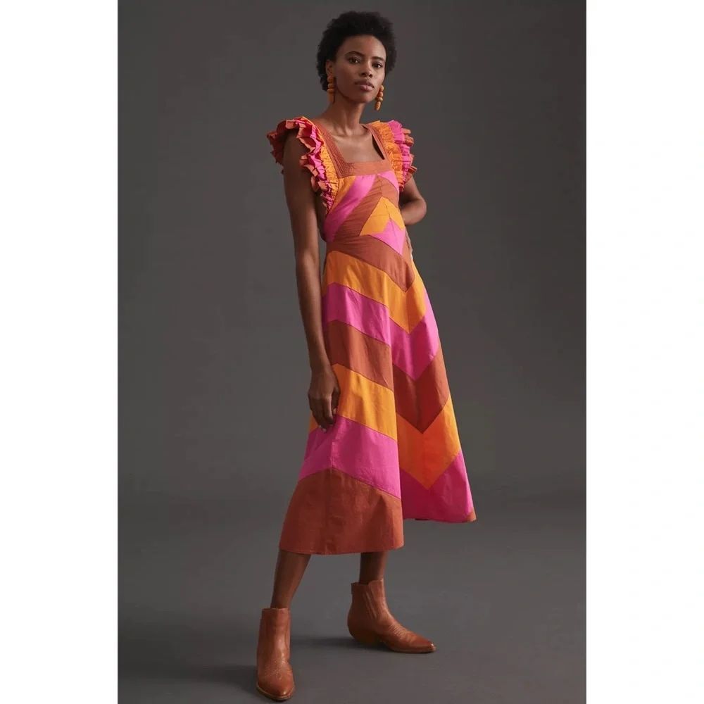 Anthropologie Ruffled Colorblocked Midi Dress x Love The Label